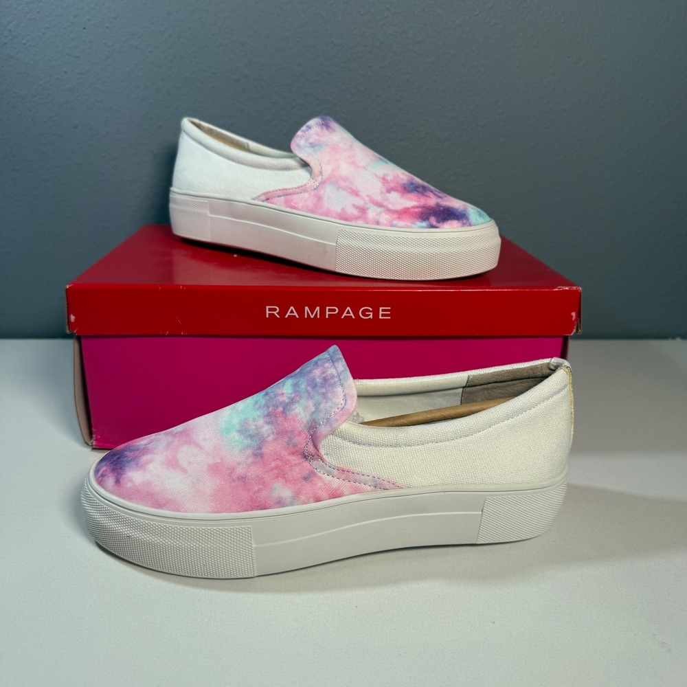 Rampage Korie Slip On Sneakers Women 6 Pink White New Tie Dye Platform RP2416